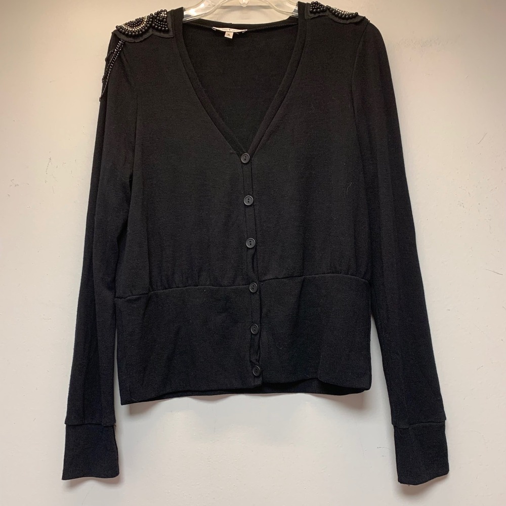 Moa Moa Cardigan Womens XL Black Excellent Beaded Chain Shoulder 86095HOT